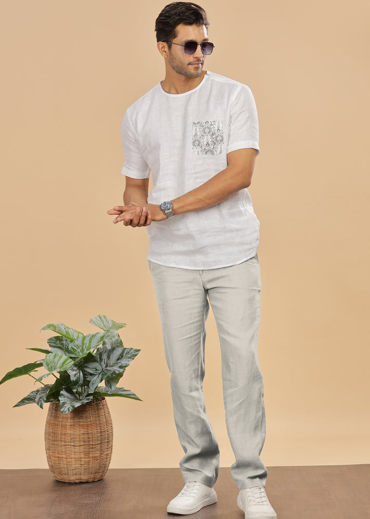 Theo - Linen Travel Pants - Powder Blue