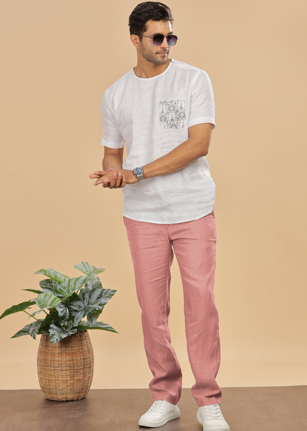 Theo - Linen Travel Pants - Rose Pink