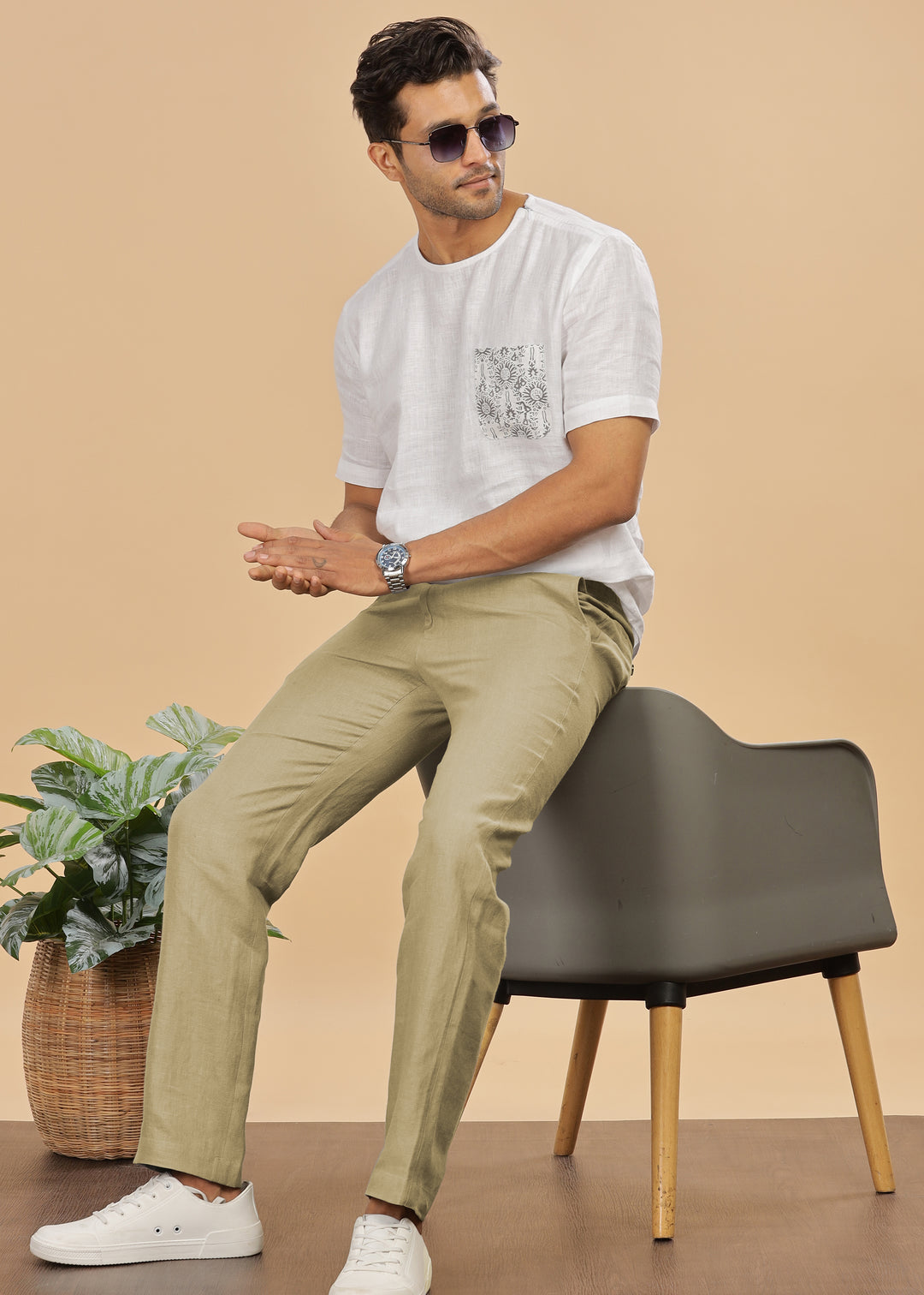 Theo - Linen Travel Pants - Sage Green