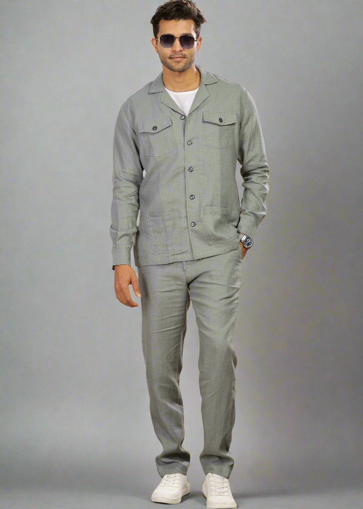 Nolan - Linen Long Jacket - Ash Grey