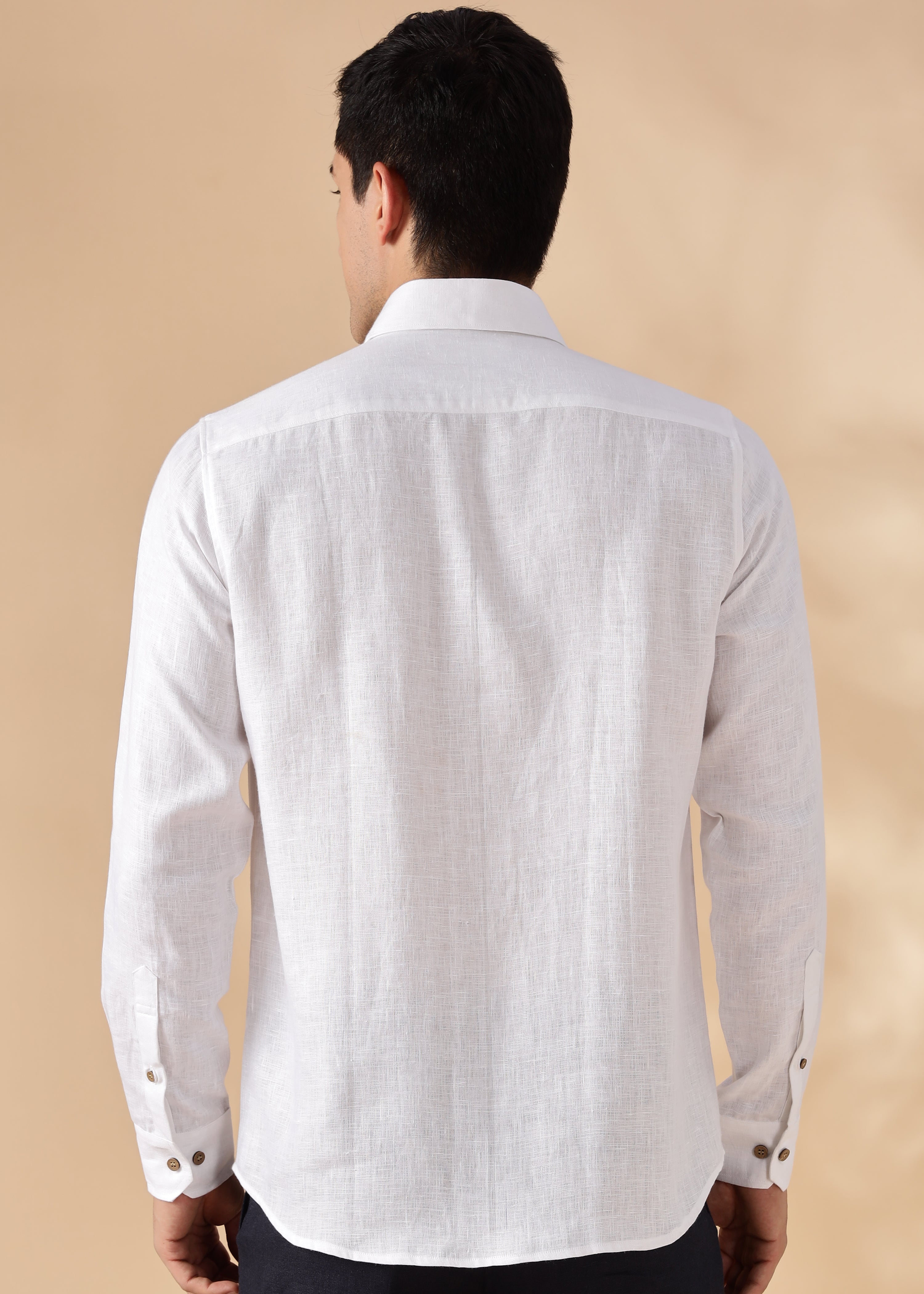 White Pure Linen Full Sleeve Shirt with Detachable Front Yoke