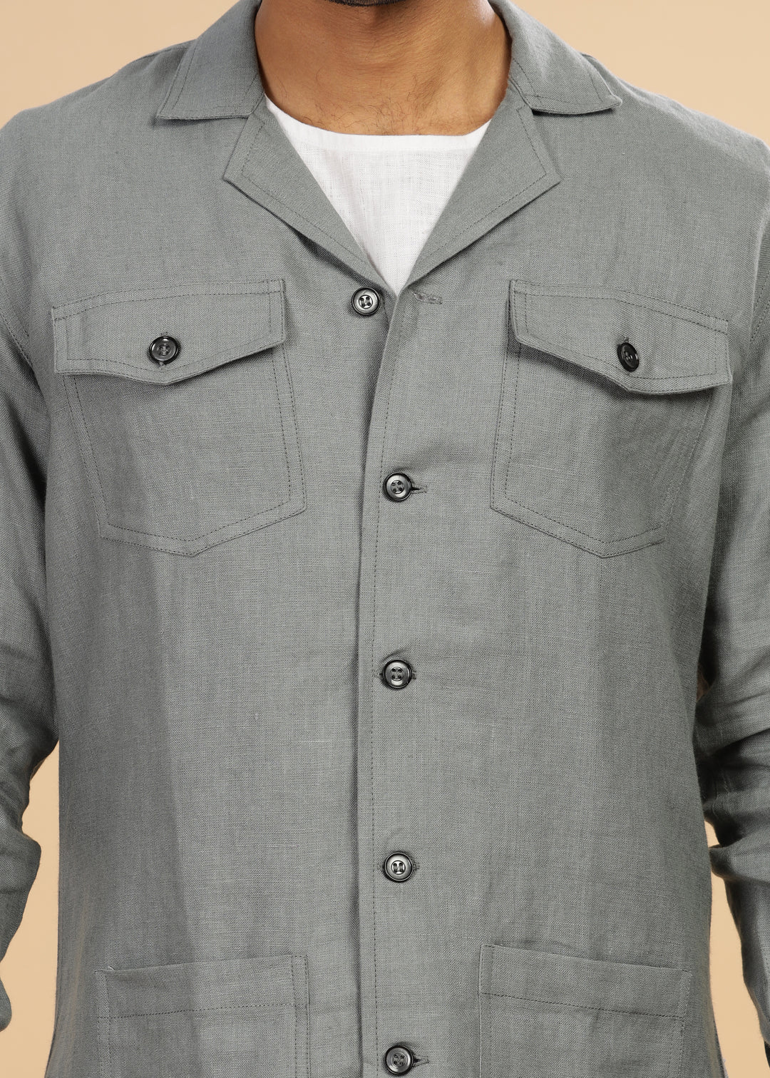 Nolan - Linen Long Jacket - Ash Grey