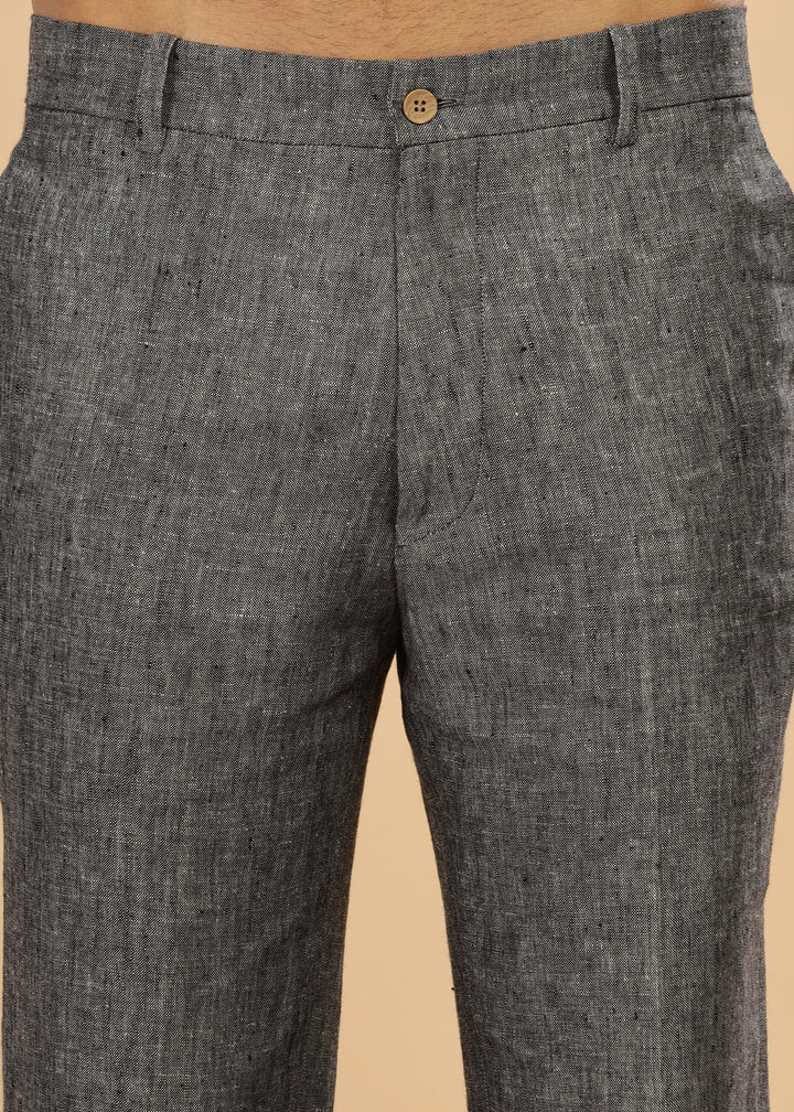 Ian Pure Linen Trousers - Black Chambray