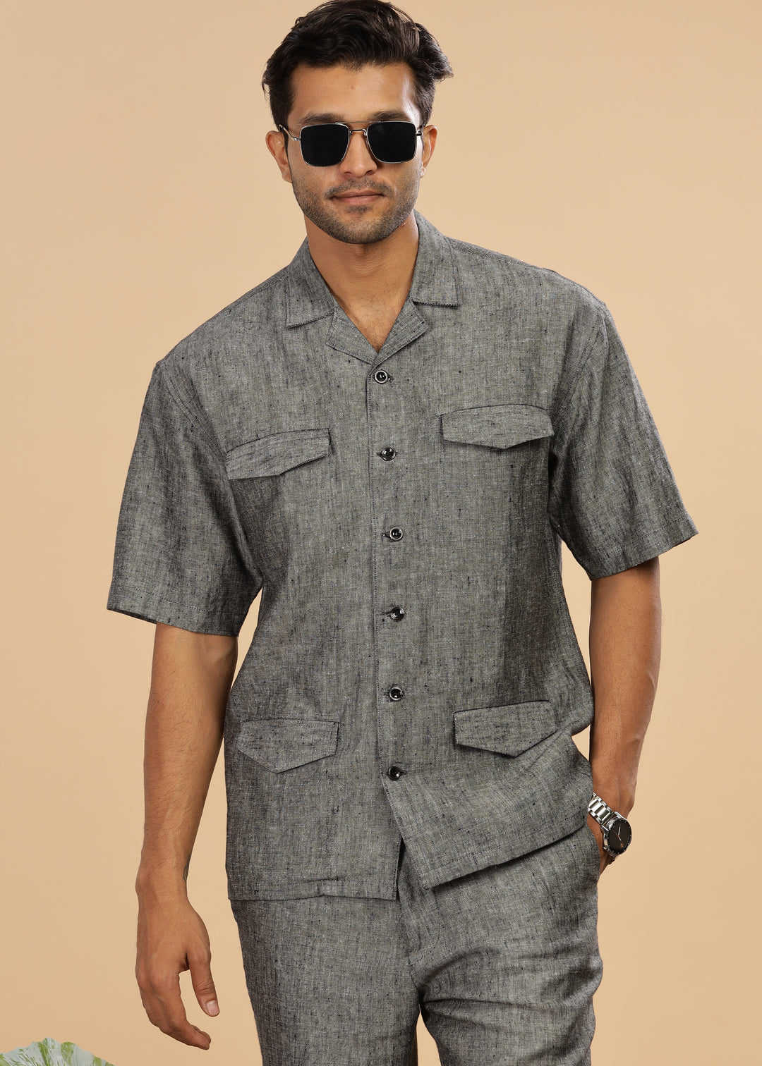 Safari - Versatile Pure Linen Travel Jacket - Black Chambray