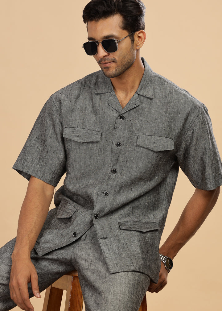 Safari - Versatile Pure Linen Travel Jacket - Black Chambray