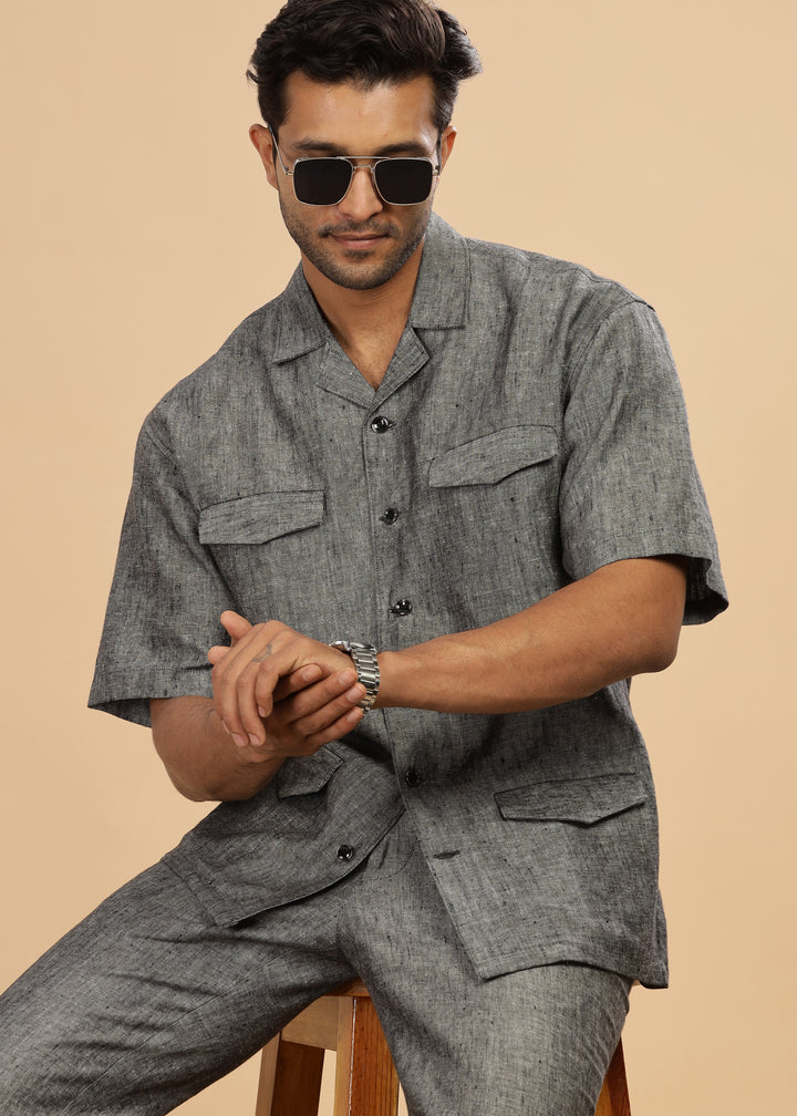 Safari - Versatile Pure Linen Travel Jacket - Black Chambray