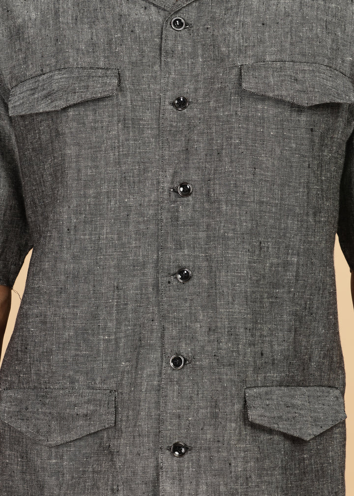 Safari - Versatile Pure Linen Travel Jacket - Black Chambray