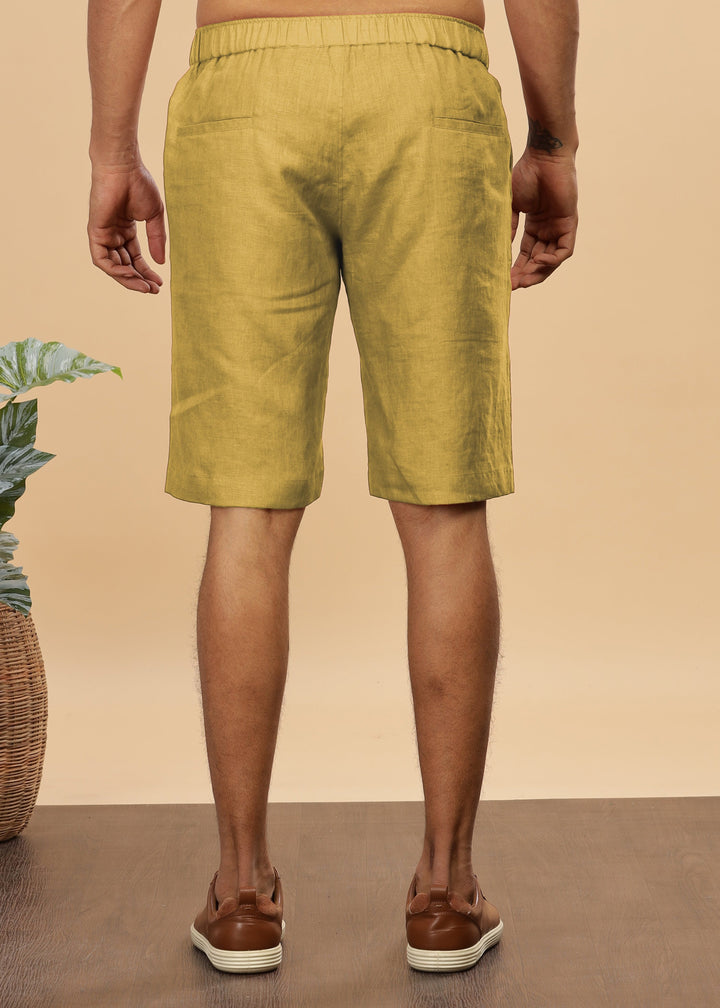 Trio Shorts - Pure Linen Shorts With Elastic Band - Sunburst Yellow