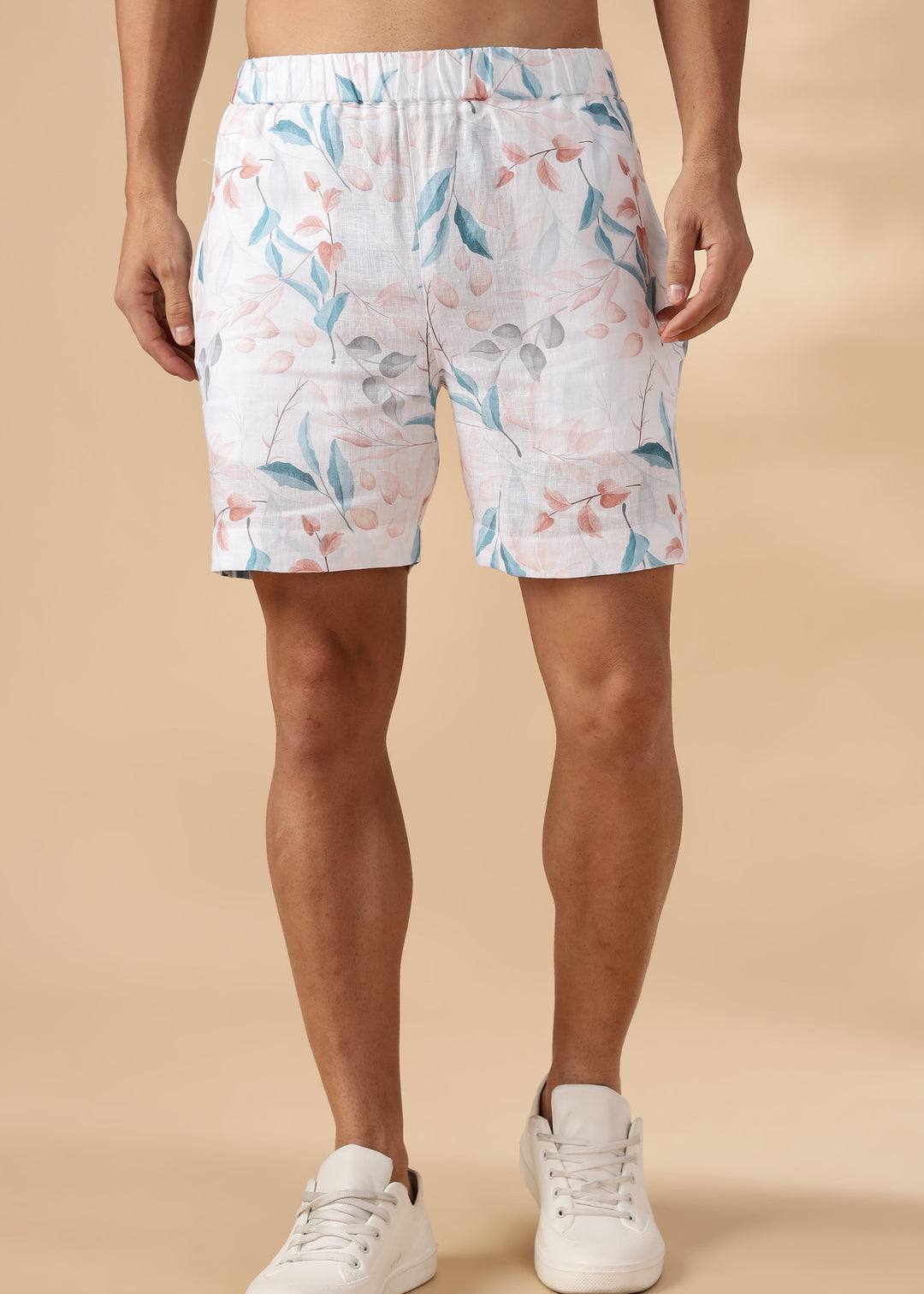 Bora Shorts - Pure Linen Printed Shorts - White
