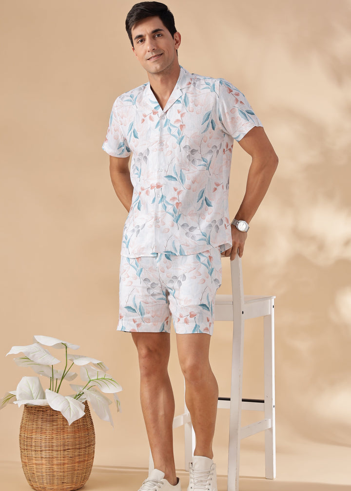 Bora Shorts - Pure Linen Printed Shorts - White