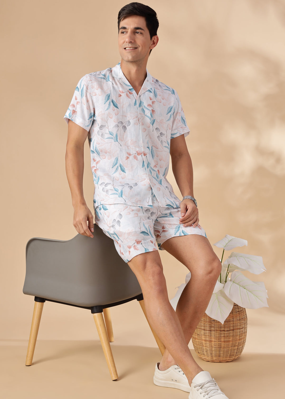Bora Shorts - Pure Linen Printed Shorts - White