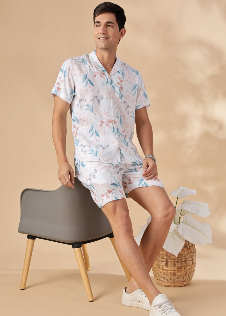 Bora Shorts - Pure Linen Printed Shorts - White