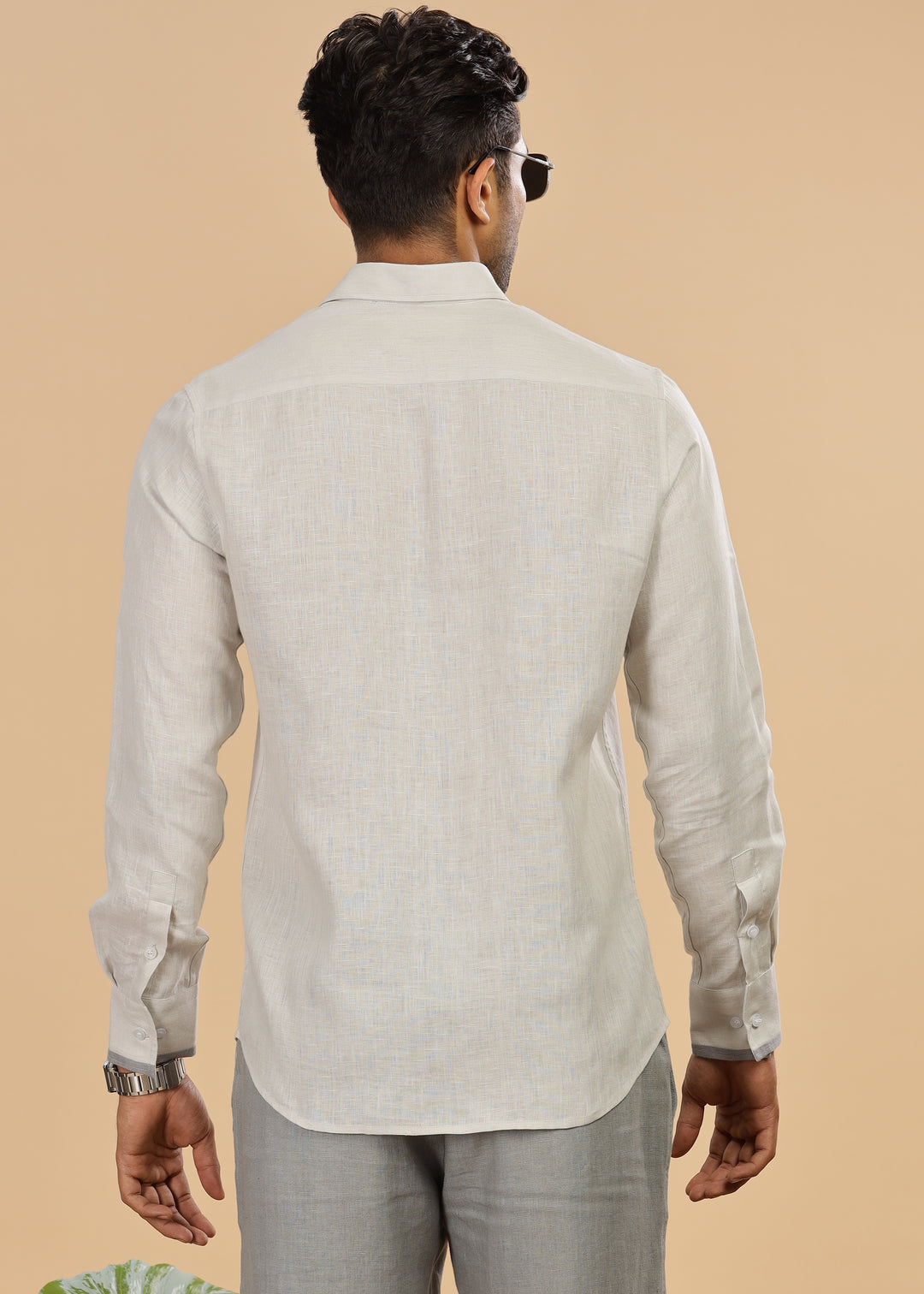 Oscar - Pure Linen Full Sleeve Shirt with Stylized Placket and Collar - Light Grey (Factory Rescue)