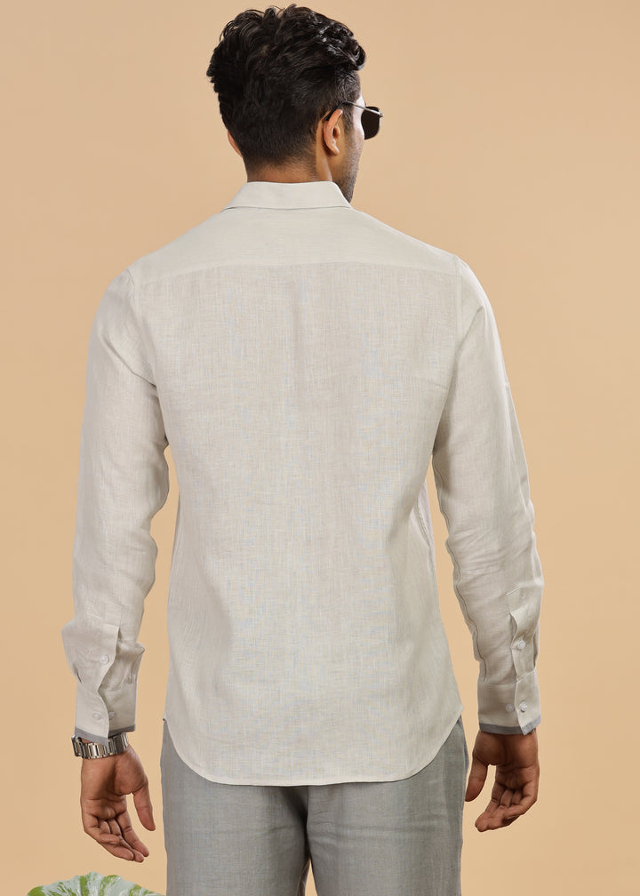 Oscar - Pure Linen Full Sleeve Shirt with Stylized Placket and Collar - Light Grey (Factory Rescue)