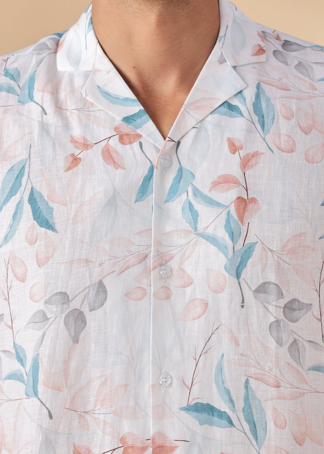 Bora Shirt - Pure Linen Printed Short Sleeve Shirt - White