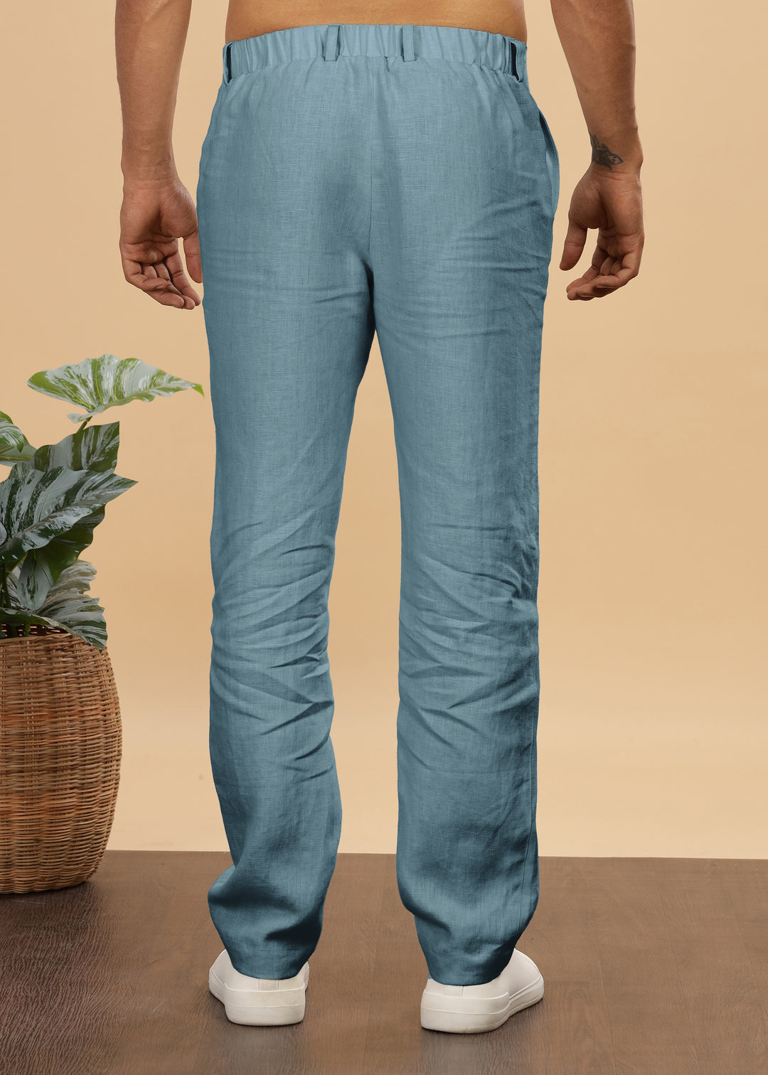 Zen Relaxed Elastic Pure Linen Trousers - Light Blue Grey