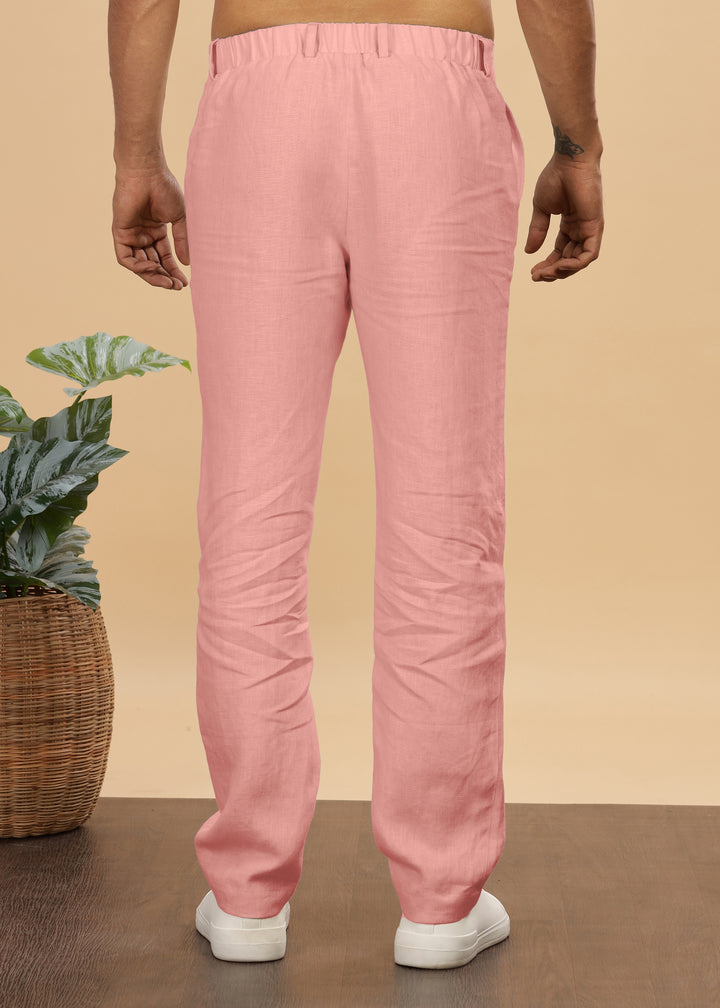 Zen Relaxed Elastic Pure Linen Trousers - Rose Pink