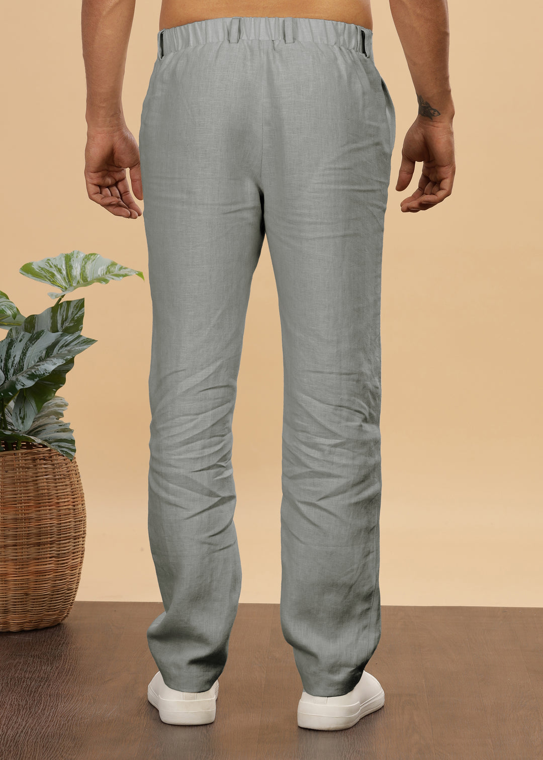 Zen Relaxed Elastic Pure Linen Trousers - Ash Grey