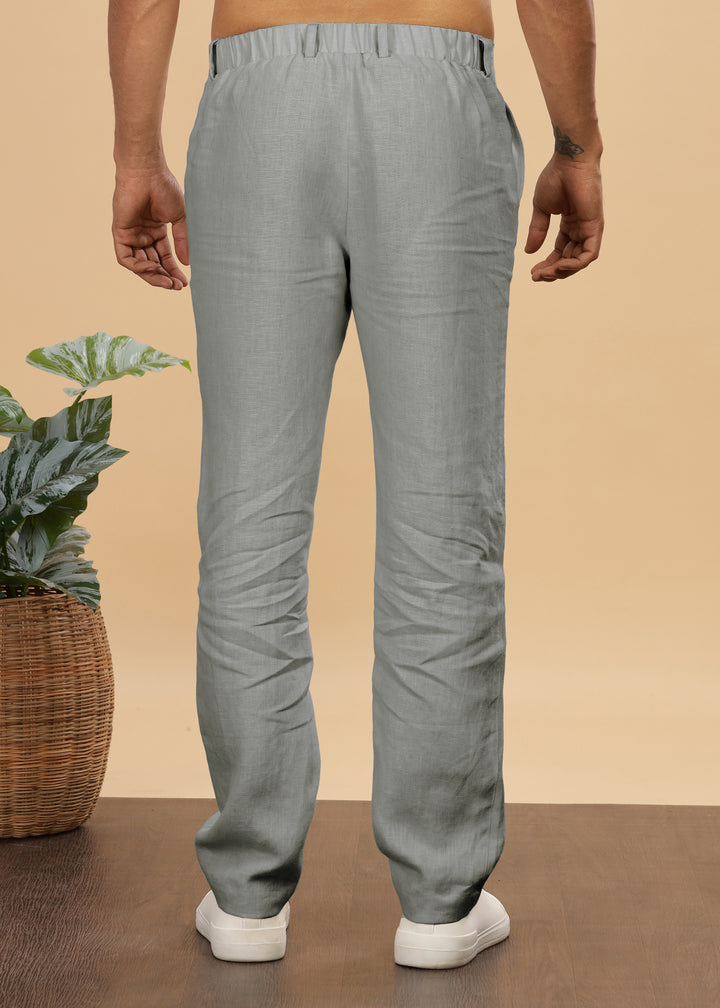 Zen Relaxed Elastic Pure Linen Trousers - Ash Grey