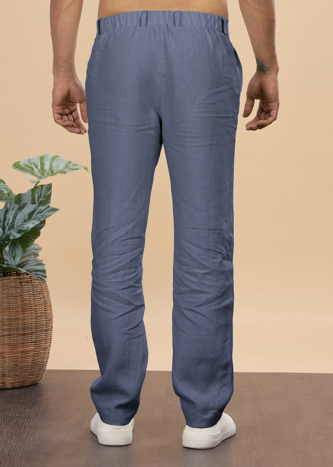 Zen Relaxed Elastic Pure Linen Trousers - Dark Blue Grey