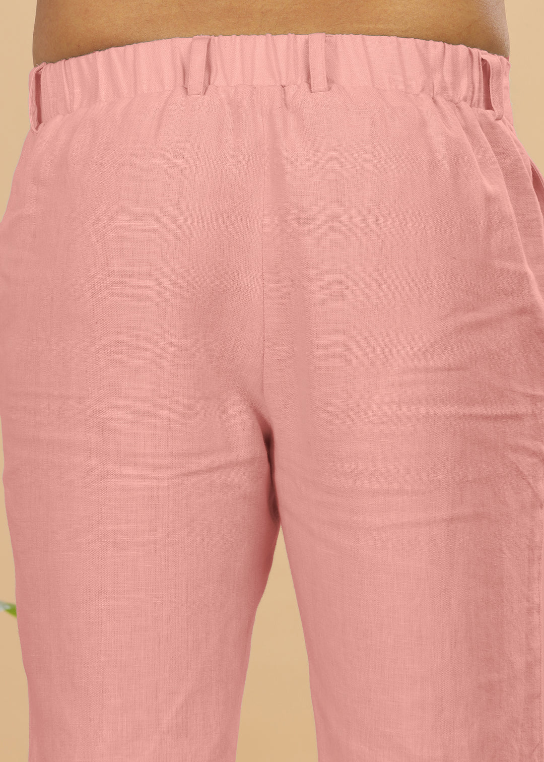 Zen Relaxed Elastic Pure Linen Trousers - Rose Pink