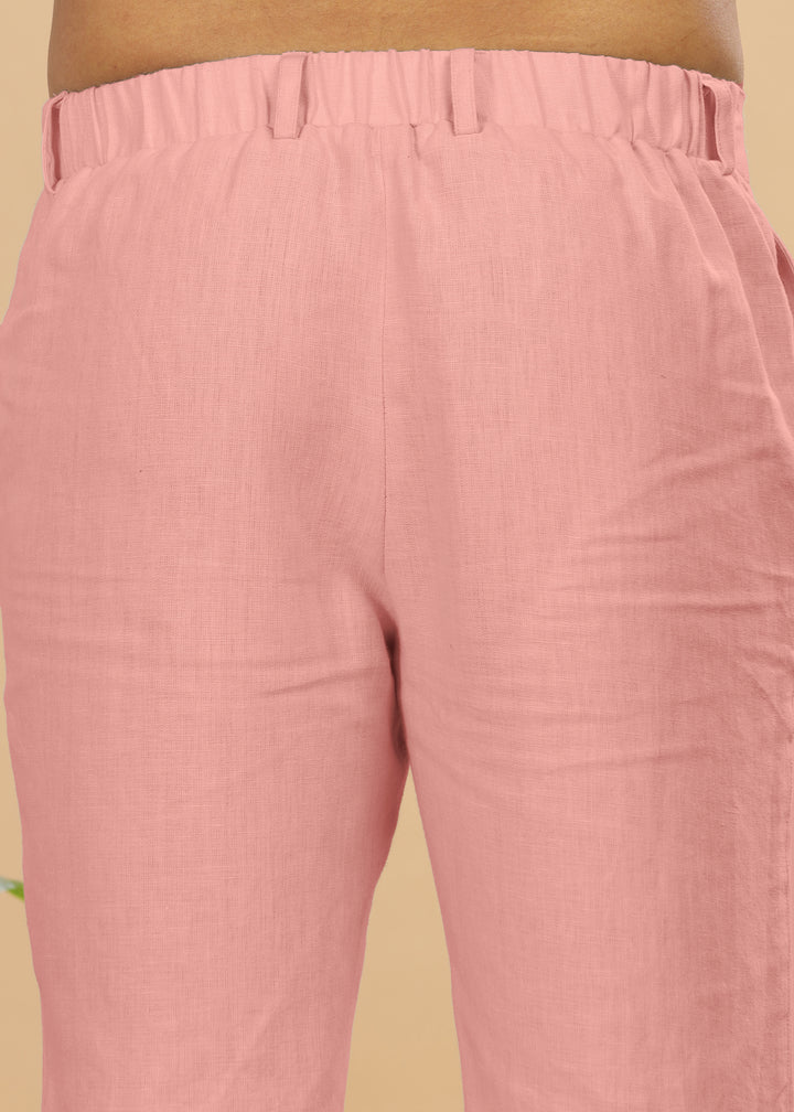 Zen Relaxed Elastic Pure Linen Trousers - Rose Pink