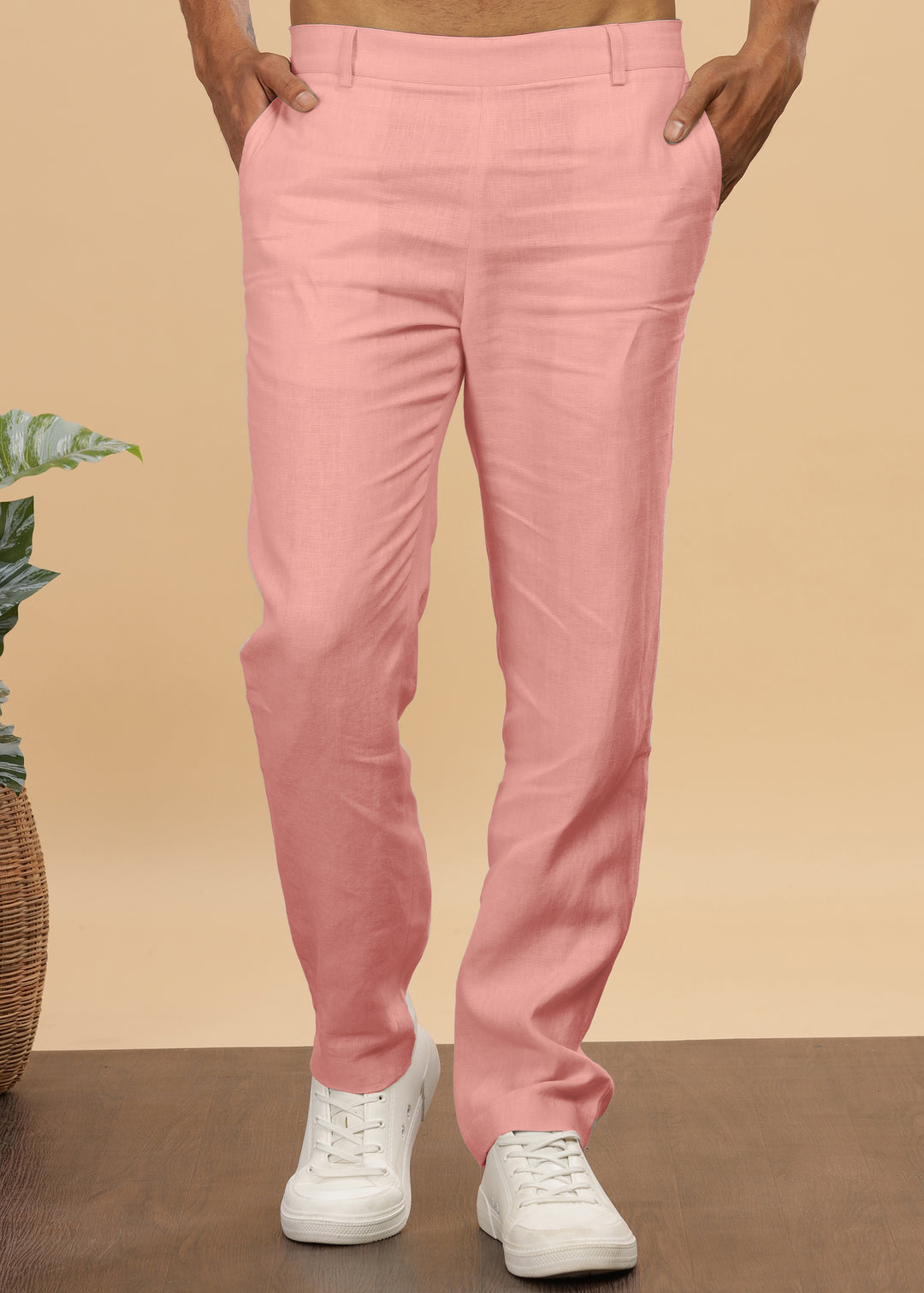 Zen Relaxed Elastic Pure Linen Trousers - Rose Pink