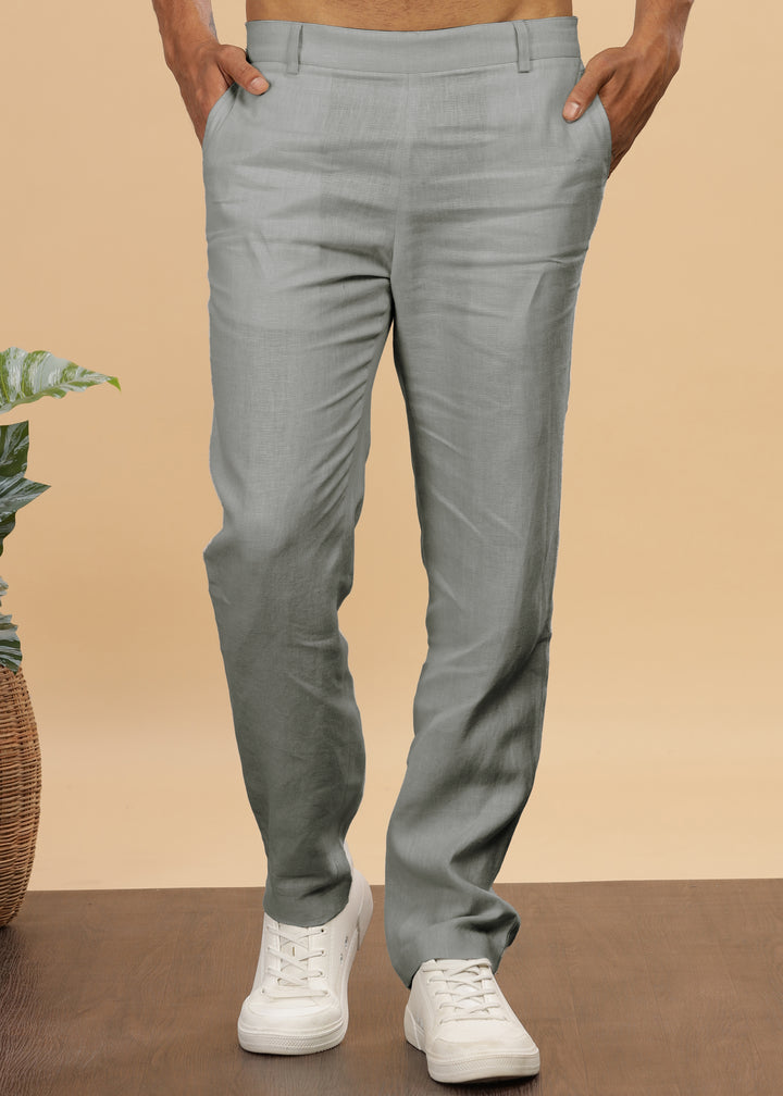 Zen Relaxed Elastic Pure Linen Trousers - Ash Grey