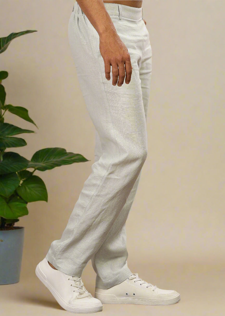 Zen Relaxed Elastic Pure Linen Trousers - Powder Blue