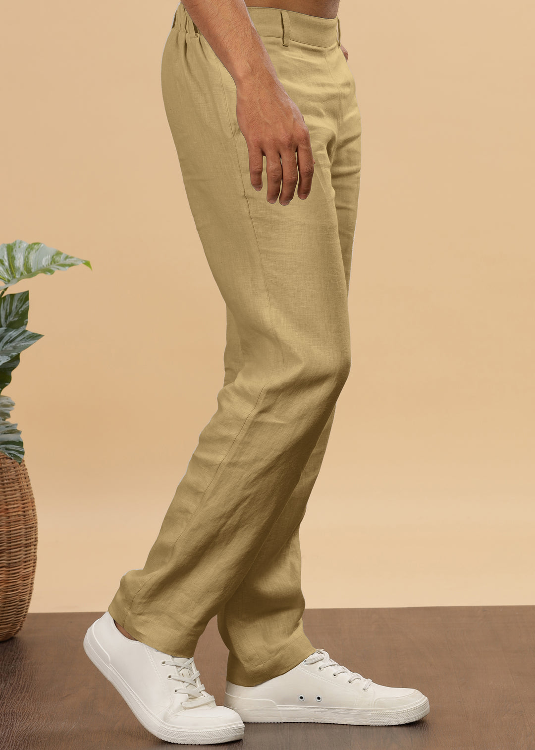 Zen Relaxed Elastic Pure Linen Trousers - Sage Green