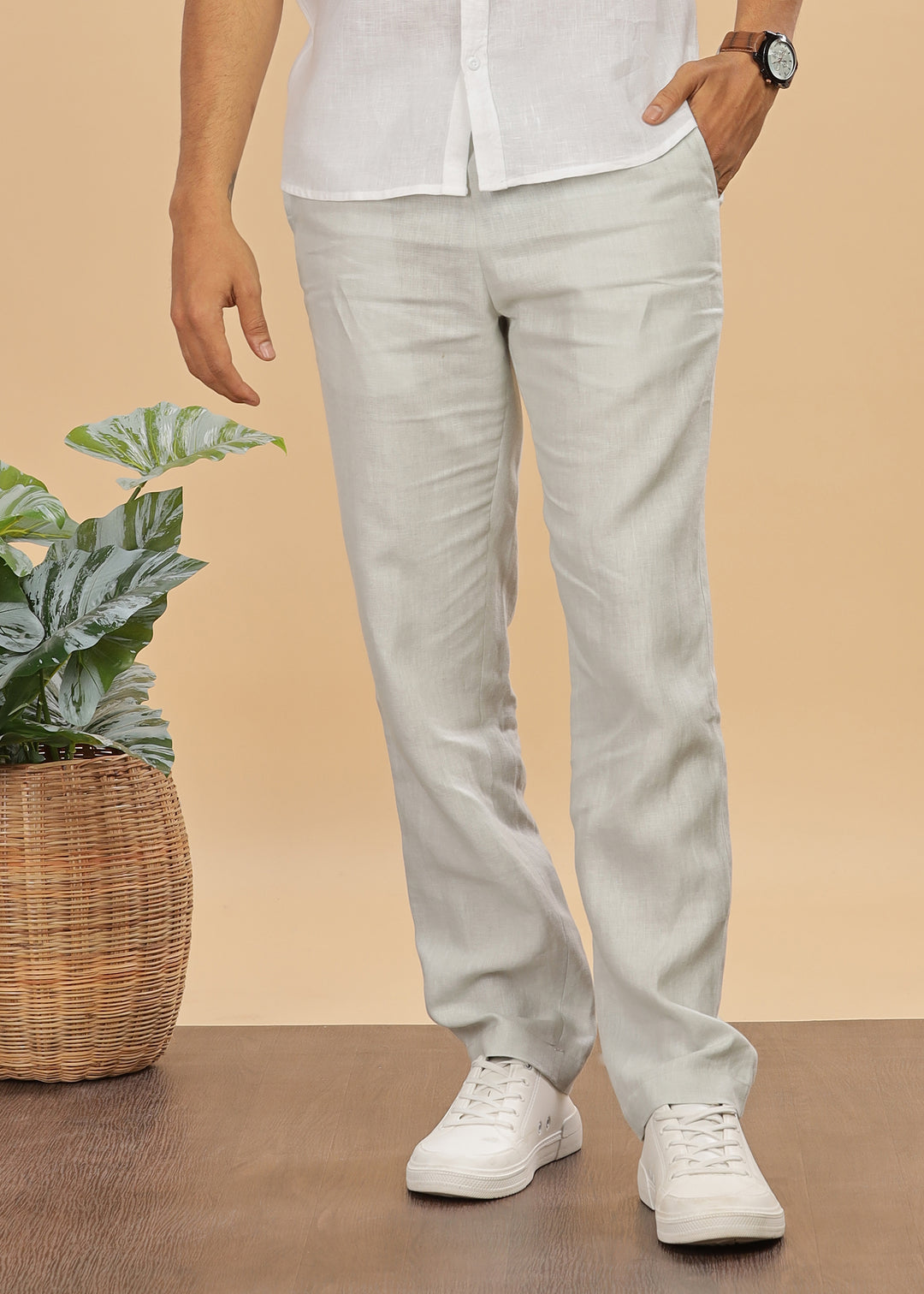 Zen Relaxed Elastic Pure Linen Trousers - Powder Blue