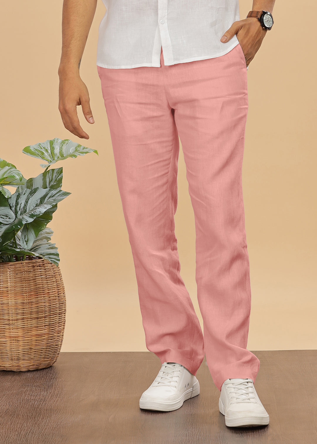 Zen Relaxed Elastic Pure Linen Trousers - Rose Pink