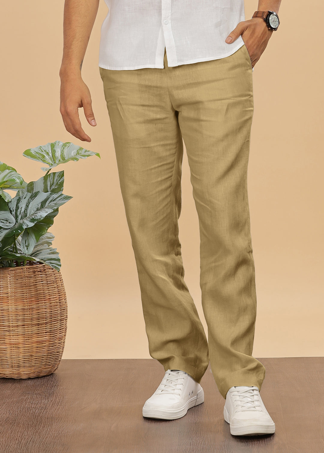 Zen Relaxed Elastic Pure Linen Trousers - Sage Green