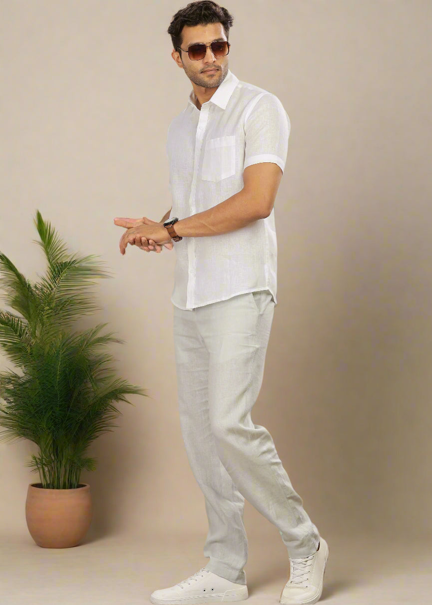 Zen Relaxed Elastic Pure Linen Trousers - Powder Blue