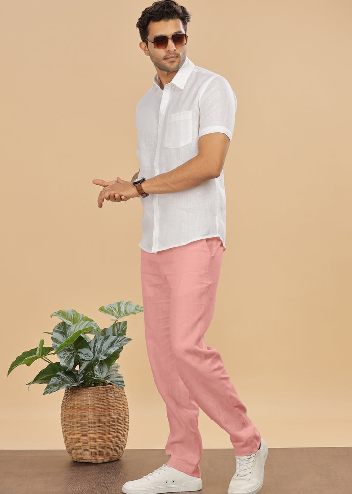 Zen Relaxed Elastic Pure Linen Trousers - Rose Pink