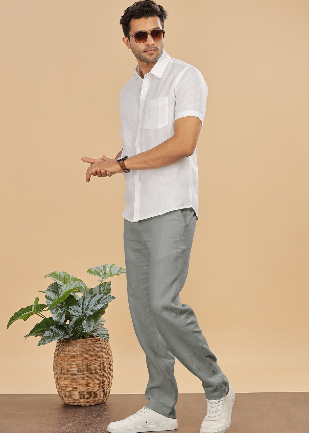 Zen Relaxed Elastic Pure Linen Trousers - Ash Grey