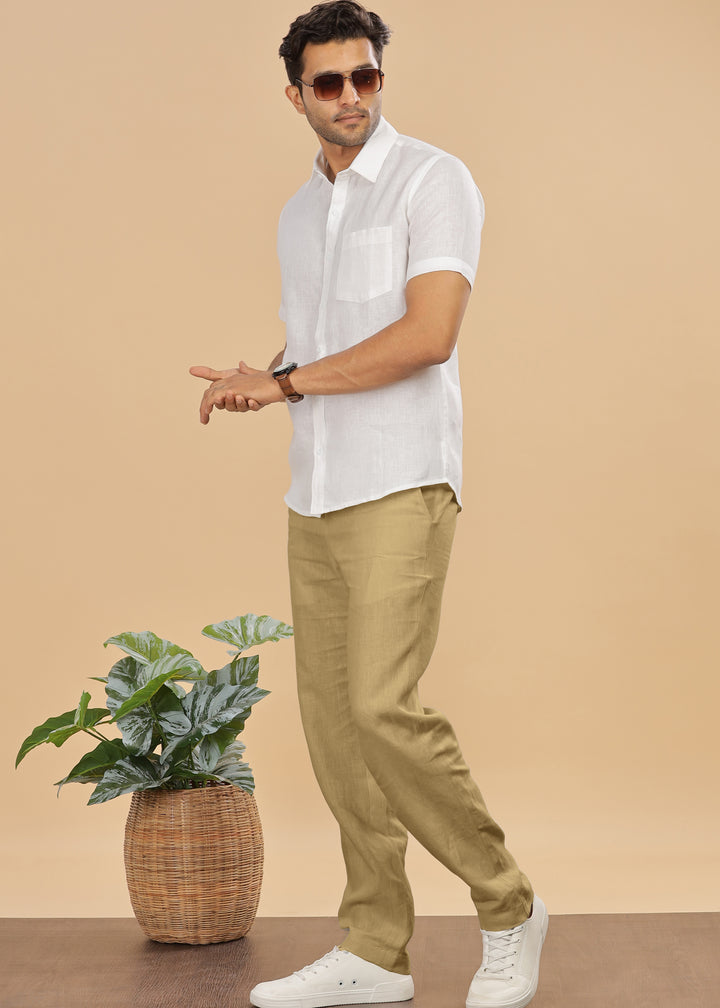 Zen Relaxed Elastic Pure Linen Trousers - Sage Green