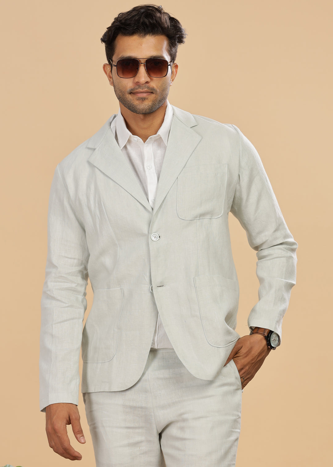 Bond - Classic Pure Linen Jacket - Powder Blue