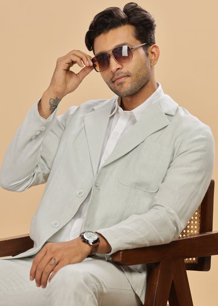 Bond - Classic Pure Linen Jacket - Powder Blue