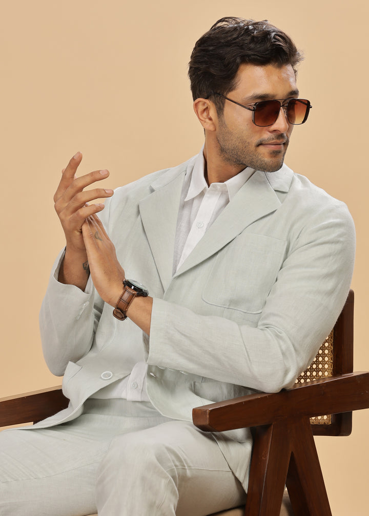 Bond - Classic Pure Linen Jacket - Powder Blue