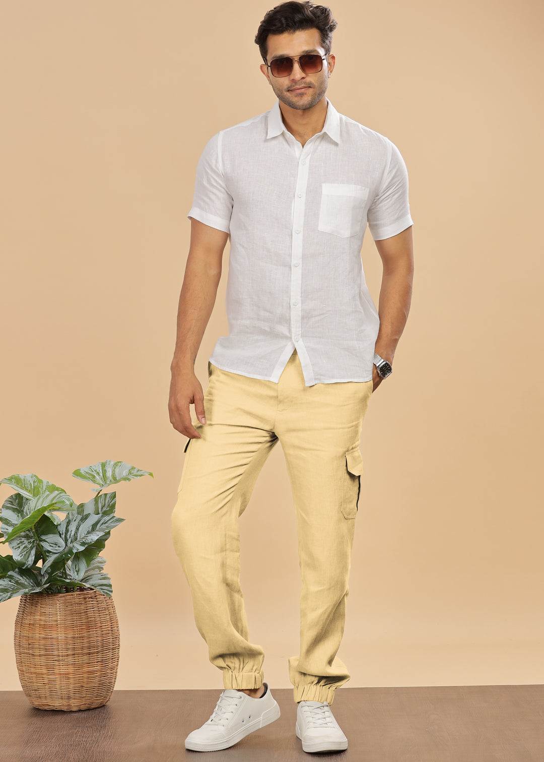 Finn - Linen Joggers - Cappuccino Beige