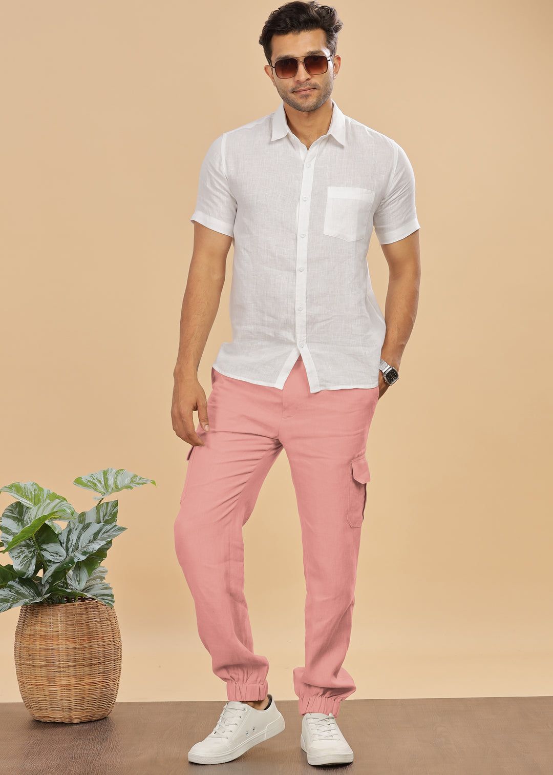 Finn - Linen Joggers - Rose Pink