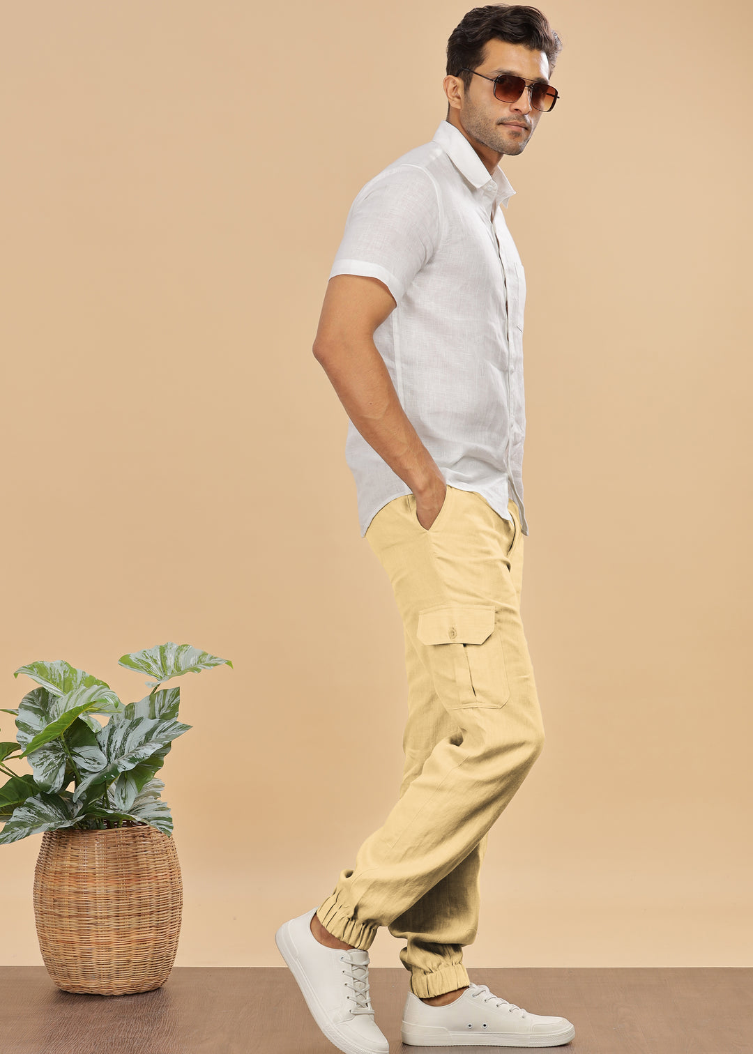 Finn - Linen Joggers - Cappuccino Beige