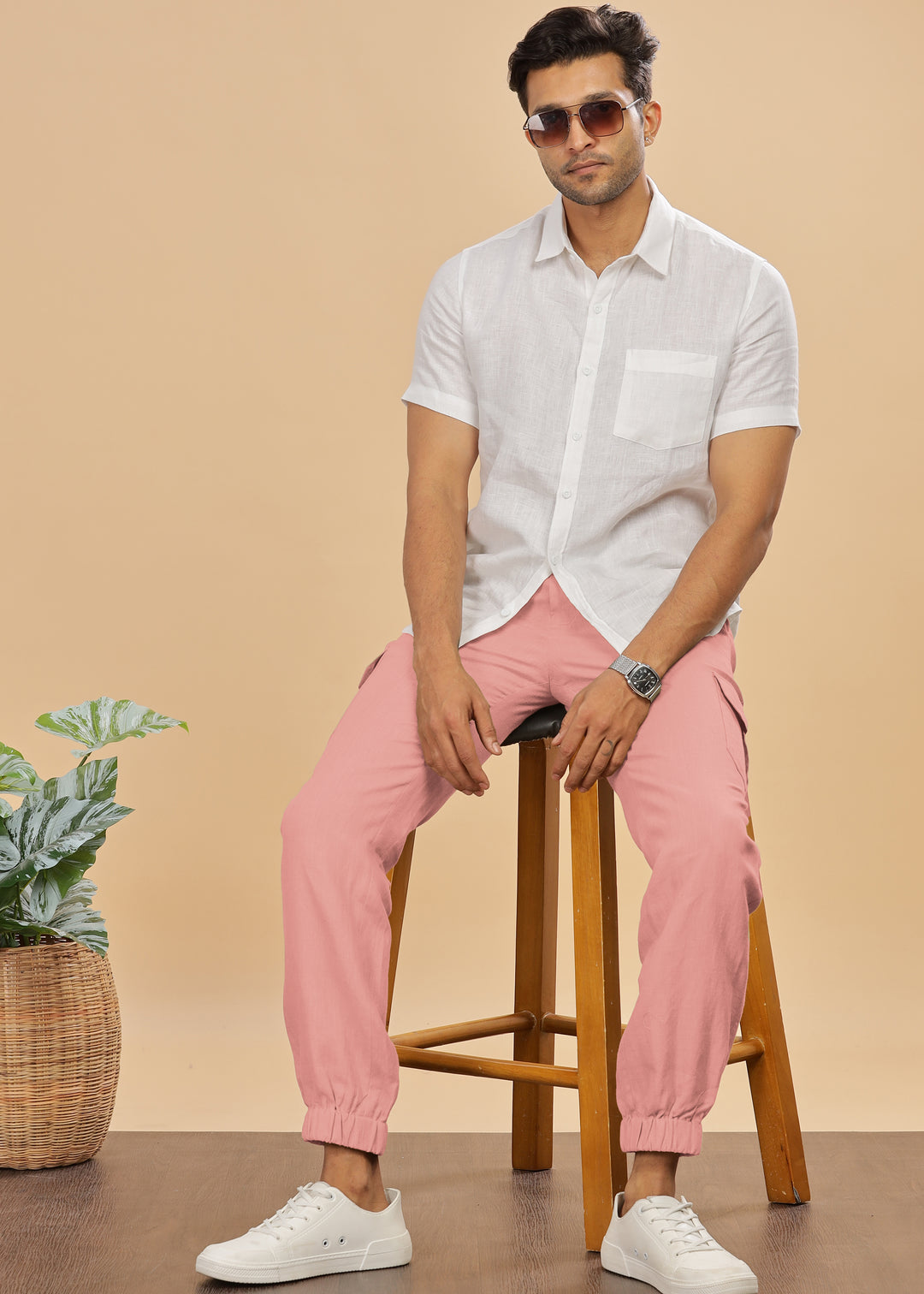 Finn - Linen Joggers - Rose Pink