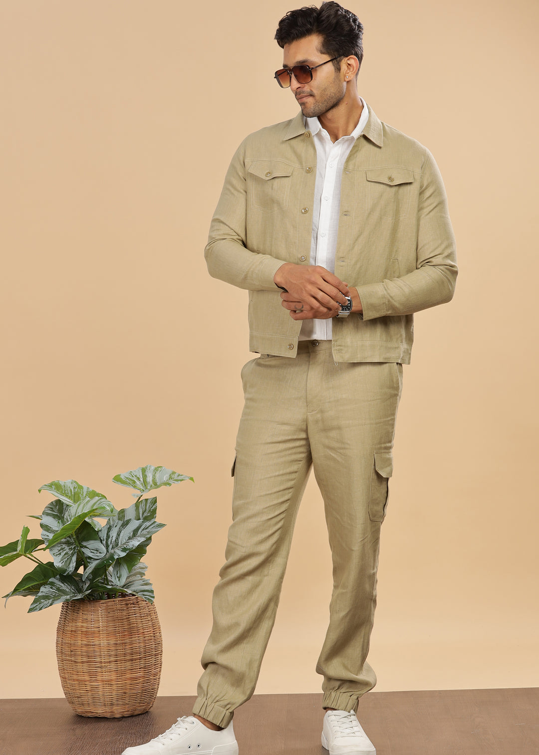 Becket - Linen Short Jacket - Sage Green