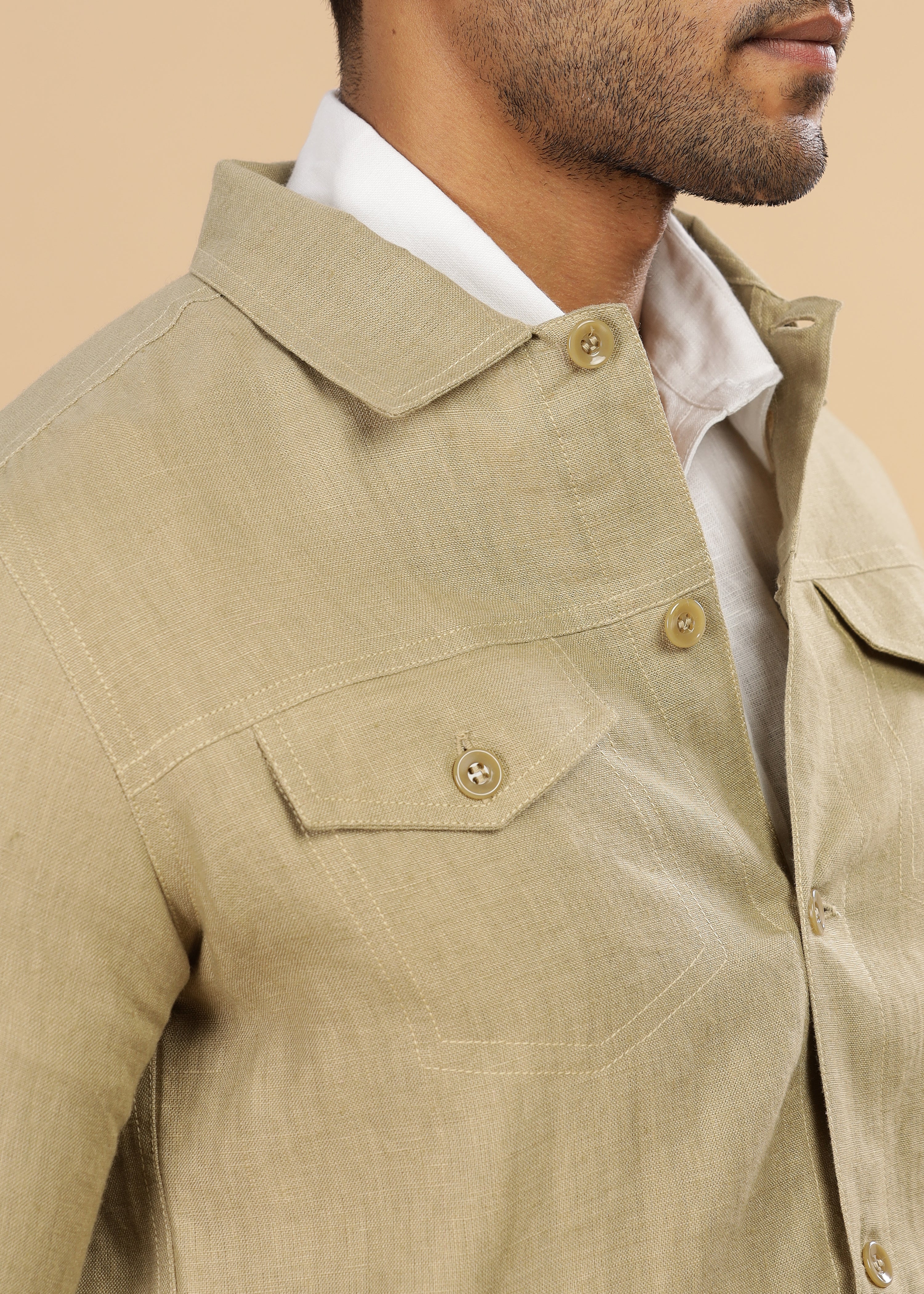 Sage Green Pure Linen 4-Pocket Jacket for Men – Linen Trail