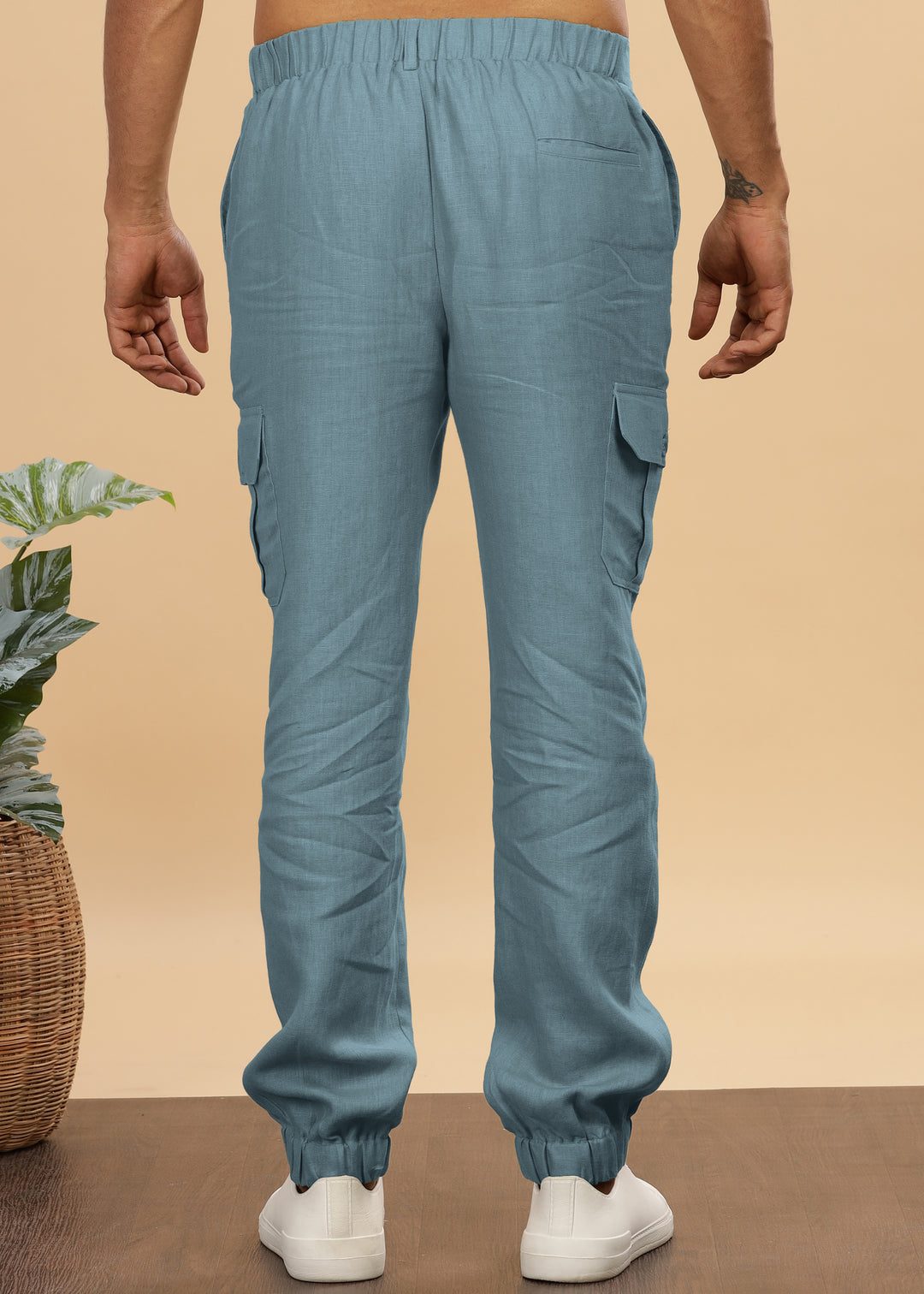 Finn - Linen Joggers - Light Blue Grey