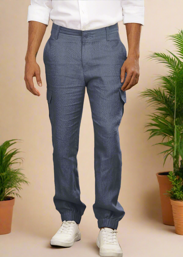 Finn - Linen Joggers - Dark Blue Grey