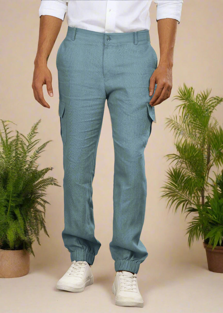 Finn - Linen Joggers - Light Blue Grey