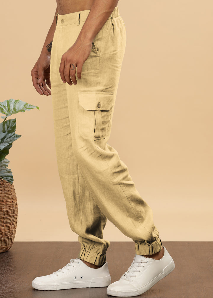 Finn - Linen Joggers - Cappuccino Beige